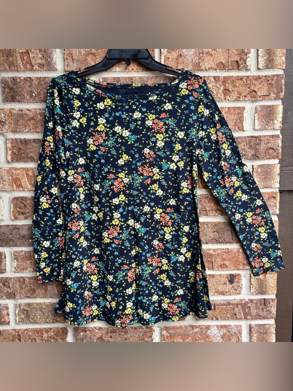 J. Jill Navy Pima A-Line Printed Tunic with Multicolor Speckle